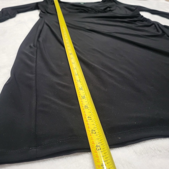 LAUREN Ralph Lauren Black Ruched Jersey Sheath Dress Size 16W VNeck  3/4 Sleeve - Picture 8 of 8